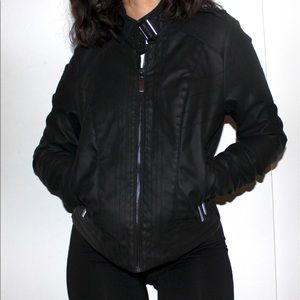 Black Aviator Cut Vegan Leather Jacket